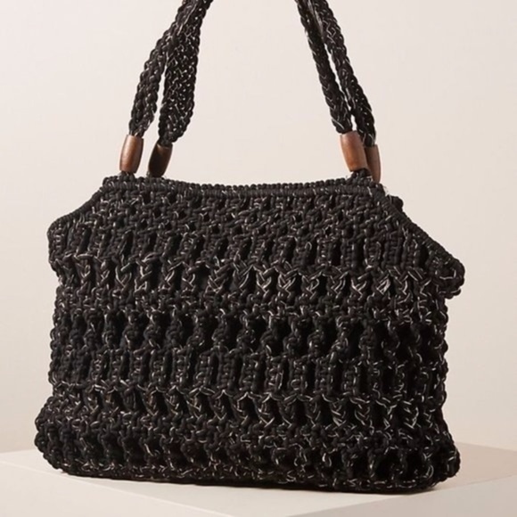 Anthropologie Black Claudine Macrame Tote Bag - Picture 2 of 5